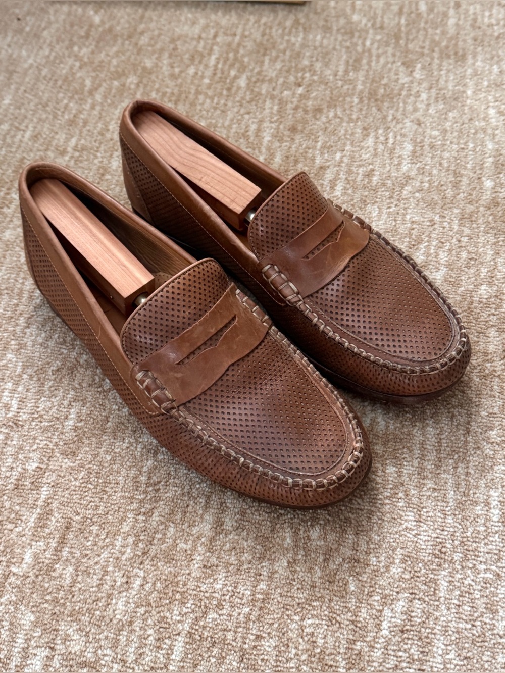 Martin Dingman Perforated Leather Penny Loafers